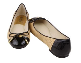 Michael Kors Jordana Ballet Womens Black Gold Patent Leather Straw Ballet Flats
