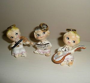 Vintage Angel Cherub Musicians Figurines Christmas Set of 3 Norcrest Lefton