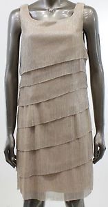 Connected Apparel New Champagne Dress Tiered Metallic Women's Size 12 $199