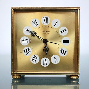 Helveco Swiss Vintage Alarm Mantel Table 8 Day Table Desk Mantle Clock 7 Jewels