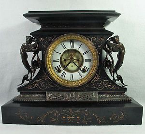 Antique Ansonia Rosalind Enameled Cast Iron Mantel Clock Great Cond Working