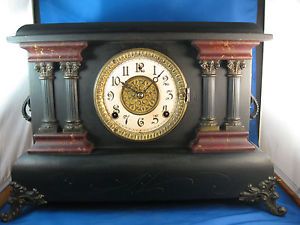 Antique Victorian Wm L Gilbert Clock Co Mantle Clock Wood Brass
