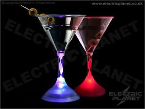 2 Light Up LED Colour Changing Martini Cocktail Glasses