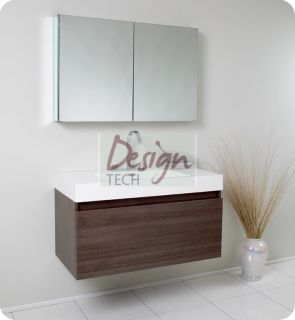 39" Modern Gray Oak Wall Mounted White Sink Vanity Mirror Medicine Cabinet