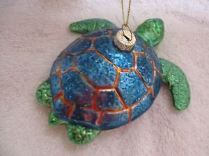 Sea Turtle Tortoise Blown Glass Ornament Aquatic Beach Aquarium Animal