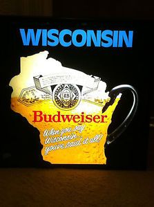 Lighted Budweiser Wisconsin Neon Beer Sign