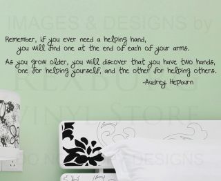 Wall Sticker Decal Quote Vinyl Art Hands for Helping Others Audrey Hepburn J97