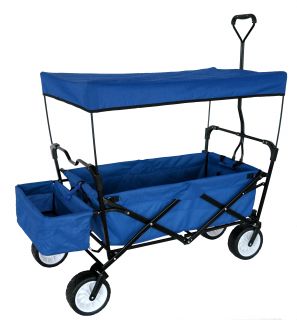 Blue Outdoor Folding Wagon Canopy Garden Utility Travel Cart Large Beach Tires