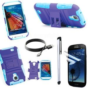 Screen Stylus Cable Purple Impact Samsung Galaxy S4 Hybrid Rugged Stand Case