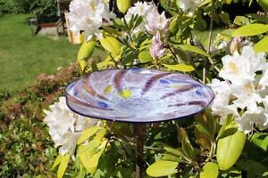 Rose Pink Hand Blown Glass Bird Bath Garden Art Ornament Outdoor Decor