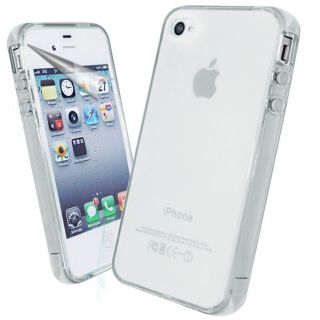 Glossy Transparent Silicone TPU Gel Case Cover for Apple iPhone 4S Screen Film
