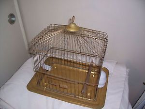Vtg Antique Bird Cage Hendryx Victorian Brass w Porcelain Feeders Nice
