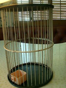 Vintage 50's Pacific Mid Century Small Metal Bird Cage Pink Feeder Canary Finch