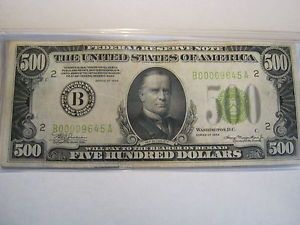 500 00 Dollar Bill 1934 Low Sear Number