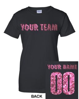 Custom Women's Black T Shirt Jersey Pink Glitter Personalized Any Name Number