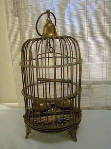 Vtg Antique Brass Cathedral Bird Cage Domed Art Deco House Feeder