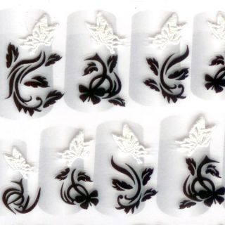 Black White Cotton Nail Art 3D Stickers Decals 09