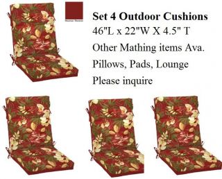 Qty 4 Outdoor Patio Furniture Chair Cushions Reversible Deep Seating Tropical
