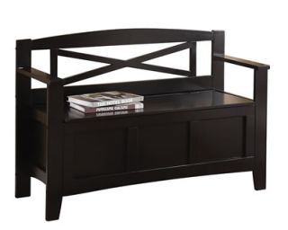 New Black Finish Wood Entry Way Hall Storage Bench Seating with 'x' Style Back