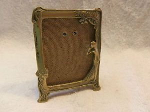Art Nouveau Goldtone Metal Picture Frame w Lady Free Standing