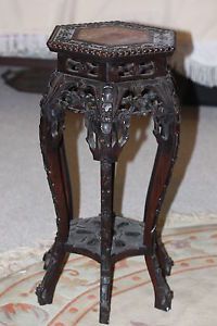 Item 1337 Antique Chinese Rosewood Teak Wood Marble Top Plant Stand $499