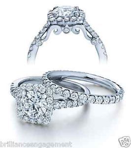 2 25 Ct Round Halo Square Diamond Engagement Ring Eternity Band Set EGL USA