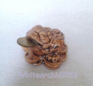 Ceramic Figurine Brown Feng Shui Chinese Frog Toad Coin Lucky Wealth Money
