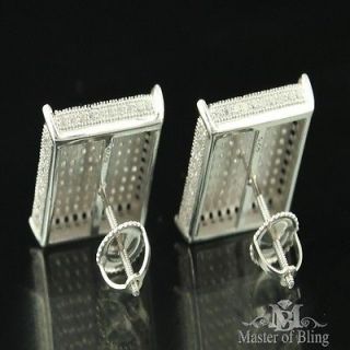 Flat Screen Square Shape Sterling Silver Earrings Black White Lab Diamond Studs
