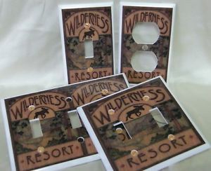 Rustic Cabin Moose Wilderness Resort Sign Light Switch Cover Plate Outlet Double