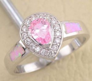 JR2147 Pink Fire Opal Pink Topaz CZ Jewelry White Gold Filled Gemstone Ring 7