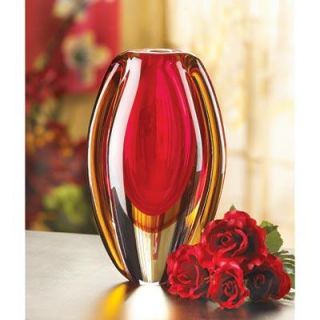 Decorative Sunfire Glass Vase Red and Gold 9" High Brand New