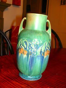 Roseville Pottery Baneda Pumpkins 9" Vase Green Roseville 594 2