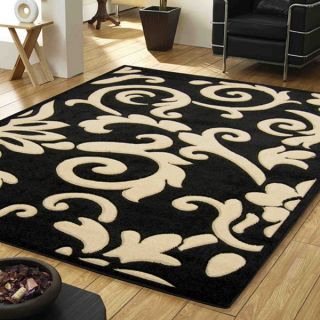 Small Extra Large Modern Black Cream Ivory Hand Carved Damask Rugs