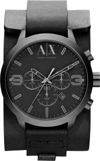 Armani Exchange AX1276 Black Leather 48mm Chrono Mens Watch Fast Shipping