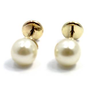 Gold 18K GF High Security Safety Small 6mm White Pearl Earrings Baby Girl Teens