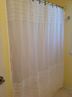 White Ruffles Sheer Shower Curtain French Country Shabby Chic