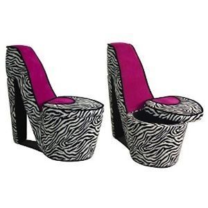 Pink Zebra Print High Heel Shoe Chair Storage Accent Modern Contemporary Deco