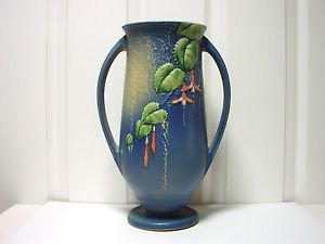 Beautiful Vintage Roseville Pottery Blue Fuschia 903 12 Tall Vase