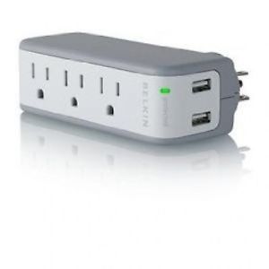 Belkin Mini 3 AC Outlet Wall Mount Surge Protector with Dual USB Charger 722868649992