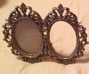 Antique Cast Iron Art Double Oval Photo Picture Frame 6 inches x 7 Inches