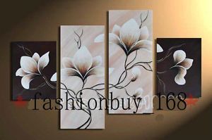 New 4pc Modern Abstract Huge Wall Art Oil Painting on Canvas Flowers No Frame