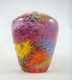 Vintage 1996 Pastel Swirled Multi Colored Art Glass Bud Vase Paperweight Signed