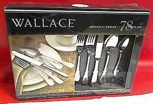 78 Piece Set Wallace 5030397 3454 Continental Hammered Stainless Steel Flatware