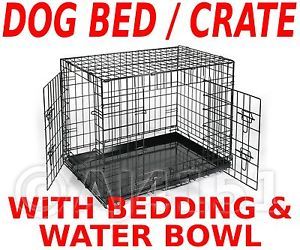 Metal Dog Crate Cage Carrier Metal Base Bedding Clip on Bowl Size XL 42"