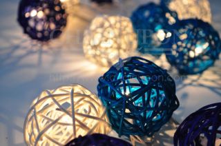 Blue Tone Rattan Ball String Lights Party Home Bedroom Decoration Wedding Gift