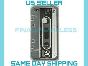 Clear Black Retro Cassette Tape Case Cover Apple iPhone 4 4S All Carriers