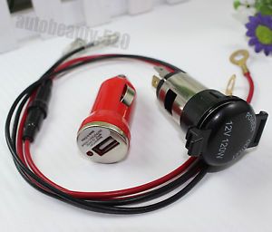 12V New Car Motorcycle Waterproof Cigarette Lighter Socket Outlet Red USB Port