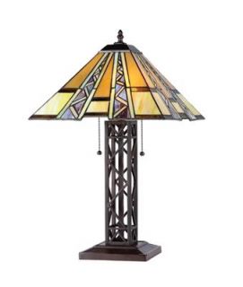 Tiffany Style Stained Glass Mission 2 Light Table Lamp 14" Shade Handcrafted New