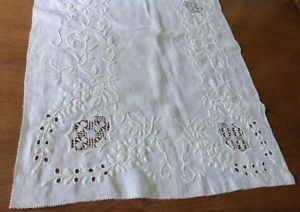 Antique Whitework Embroidery Reticella Lace White Linen Table Runner 51"