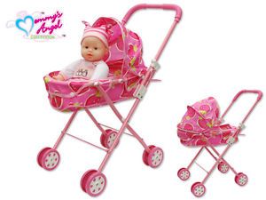 New Mommy's Angel Collection Baby Doll in Wide Strawberry Print Stroller